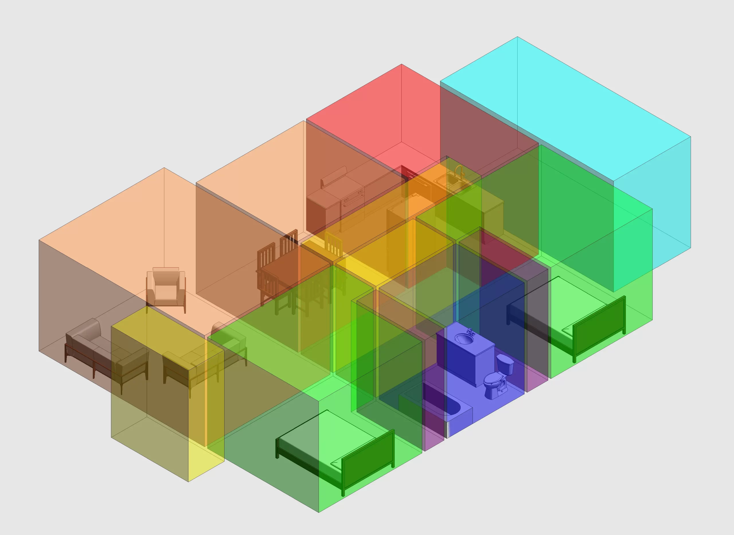Applied Virtual Technology 3D Jello-cube massing model for residential architecture