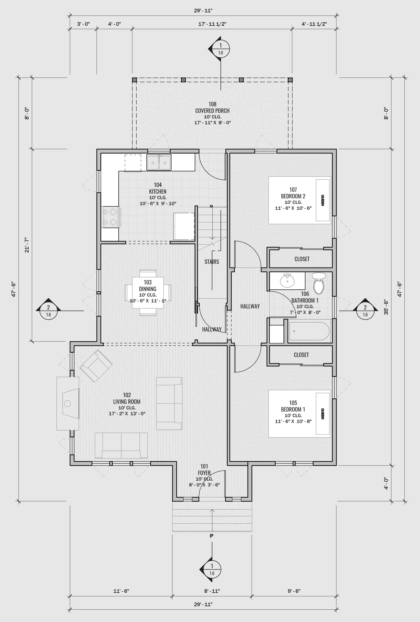 Schematic floor plan detail for custom home spatial planning