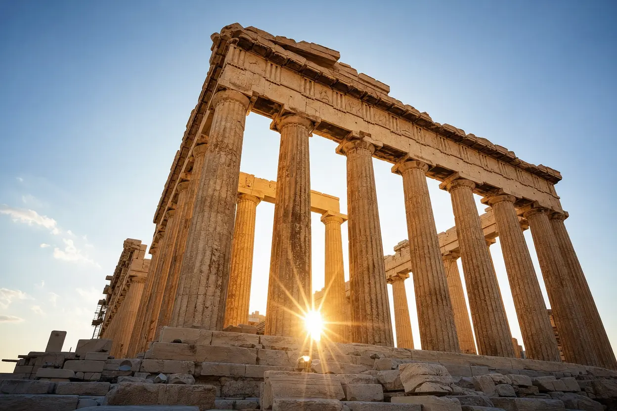Architectural study of scale and proportion featuring classical columns